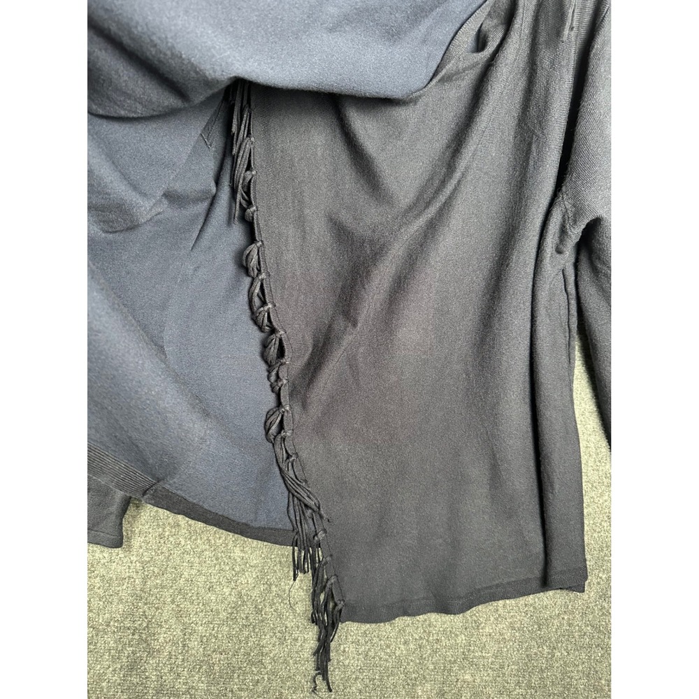 Chicos Cardigan Sweater Navy Blue Wrap Size 1/M Asymmetrical Fringe Lagenlook‎ - Picture 6 of 9